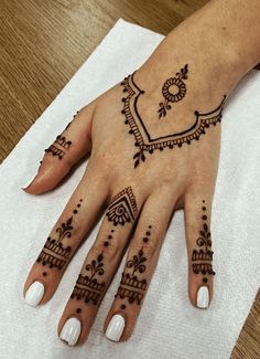 a henna tattoo on the palm of a woman's hand