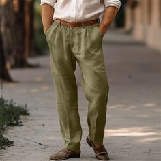 Season:Spring   Fall; Fabric:Linen Cotton Blend; Gender:Men's; Style:Basic,Fashion; Occasion:Holiday,Daily,Casual; Fit Type:Regular Fit; Function:Breathable,Comfort; Waistline:Mid Waist; Pattern:Plain; Design:Front Pocket,Straight Leg; Pants Type:Trousers,Linen Pants,Pleated Pants,Summer Pants,Dress Slacks; Fly Type:Zipper,Button; Front page:FF; Listing Date:08/09/2024; Pants Length:Full Length Mens Pants Fashion Trousers, Mens Linen Pants, Cotton Linen Pants, Dress Slacks, Mens Linen, Summer Pants, Mens Pants Fashion, Trouser Style, Type Of Pants