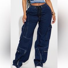 Fashion Nova Cargo Jeans Never Worn Size 3 Dark Wash Stretchy Waist Long Leg Friendly Cheap Denim Blue Cargo Pants With Pockets, Cheap Dark Wash Cargo Pants, Cheap Dark Wash Cargo Pants With Multiple Pockets, Womans Jeans, Fashion Nova Plus Size, Red Trench Coat, Jeans Dark Wash, Fashion Nova Jeans, Distressed Denim Jeans