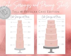 the tall and regular cake is shown with measurements for each tiered cake on it