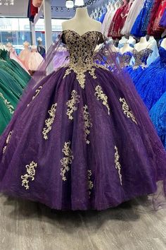 Dark Purple Dress Quinceanera, Dark Purple Sweet 16 Dress, Masquerade Sweet 16 Ideas Dresses, Embroidered Fitted Ball Gown For Quinceanera, Embroidered Floor-length Gown For Quinceanera, Dark Purple And Gold Quinceanera Dresses, Quince Dresses Dark Purple, Plum Quinceanera Dresses, Purple And Black Quinceanera Dresses