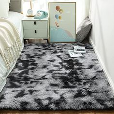 Tie Dye Bedroom, Aesthetic Nursery, Grey Area Rugs, Black And Grey Rugs, Carpets For Kids, Home Decor Aesthetic, Shag Carpet, Floor Area Rugs