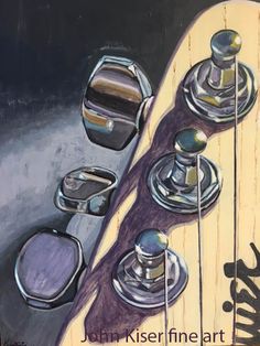 a painting of a guitar neck with knobs on it