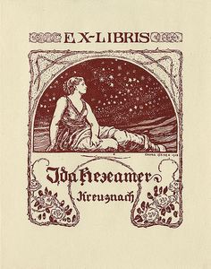 an old book cover with a woman laying on the ground and stars in the sky