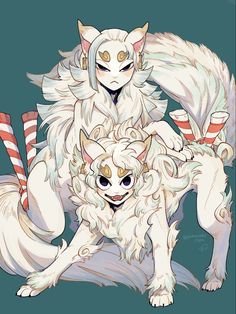 two furry animals sitting next to each other on top of a pillow with candy canes