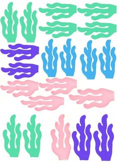 the silhouettes of seaweed are shown in different colors and shapes, including pink, blue, green, and purple