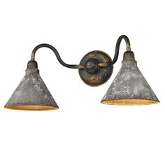 Collection: Jasper, Material: Steel, Finish Color: Antique Black Iron, Width: 22.5", Height: 9.75", Depth: 10", Backplate Width: 5.63", Backplate Length: 5.63", Lamping Type: Incandescent, Number Of Bulbs: 2, Wattage: 100 Watts, Dimmable: No, Moisture Rating: Damp Rated, Desc: Perfect for homes with relaxed farmhouse decor, Jasper has the look of the olden days. The galvanized steel and contrasting, weathered antique black iron finish call to mind humble homesteaders and rural living. Hang this Farmhouse Vanity Lights, Farmhouse Vanity, Black Vanity Light, Rural Living, Olden Days, Golden Lighting, Basement Bathroom, Vintage Flare, Bathroom Light Fixtures