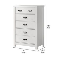 a white chest of drawers with measurements for each drawer