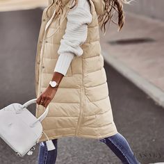 Lasaky - Sleeveless Hooded Coat: Stylish Winter Outerwear for Women, Long Length and Versatile Design Chaleco Casual, Sleeveless Coat, Chic Coat, Sleeveless Outfit, Gilet Long, Long Winter Coats, Long Coat Women, Long Vest, Winter Outerwear