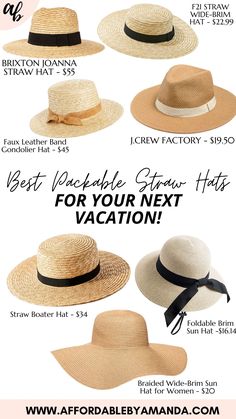 Summer Straw Hat Outfit, Beach Hats Outfit, Straw Hats Outfit, Pack For The Beach, Style Influencers, Packable Sun Hat, Floppy Beach Hat, Summer Straw Hat, Resort Chic