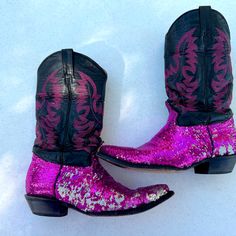 Used Good Sequin Cowboy Boots Genuine Leather, Sequins Are Swiping Interchangeably. Red And Purple Are Size 11 And Gold, Blue, And Hot Pink Are Size 10 This Listing Is For Pink Hot Pink Cowboy Boots, Purple Cowgirl Boots, Metallic Pink Cowboy Boots, Womens Purple Cowboy Boots, Purple Cowboy Boots, Leather Cowboy Boots, Cowboy Boots, Pink Ladies, Hot Pink