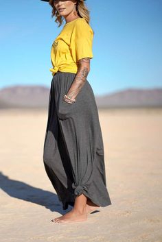 Pocketed Maxi Skirt - Charcoal | Three Bird Nest Beach Chic Fashion, Three Bird Nest, Bohemian Clothing, Beach Chic, Lounge Shorts, Espadrille Sandals, Bird Nest, Sandals Flip Flops, Scalloped Lace