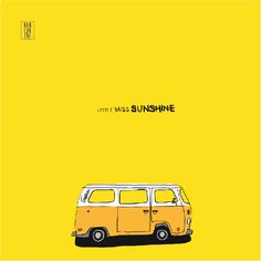 an orange van with the words little miss sunshine written on it's side, against a yellow background