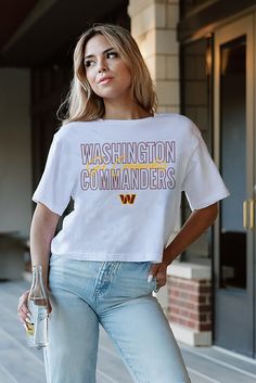 Show your support for the Washington Commanders with this stylish and comfortable women's crop tee. Featuring a boxy fit and the team's inspirational slogan "Keep Playing," this tee is perfect for game day or everyday wear. Made from high-quality materials, it will keep you cool and comfortable all day long. Cropped Cotton Sports T-shirt, Cropped Cotton T-shirt For Sports, Sports Cotton Crop Top T-shirt, White Relaxed Fit Cropped T-shirt With Text Print, White Cropped T-shirt With Text Print, Relaxed Fit, White Relaxed Fit Cropped T-shirt For Streetwear, White Cropped T-shirt With Letter Print, Crew Neck, White Cropped Crew Neck T-shirt With Letter Print, Sports Letter Print Crop Top T-shirt