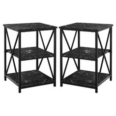 #ad Great Shopping Home Square 2 Shelf Faux Marble Top Side Table in Black - Set of 2, Furniture