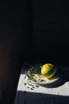 two lemons on a plate in the sunlight