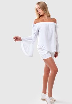 100% Linen Off The Shoulder Top With Bell Sleeves S to XXXL - Claudio Milano White Cold Shoulder Blouse For Spring, White Off-shoulder Summer Top For Vacation, Spring White Cold Shoulder Blouse, Elegant Long Sleeve Off-shoulder Top For Summer, Elegant Summer Long Sleeve Off-shoulder Top, Modern One-shoulder Summer Blouse, Fitted Off-shoulder Blouse For Summer, Elegant Off-shoulder Top For Summer Brunch, Fitted Off-shoulder Summer Blouse