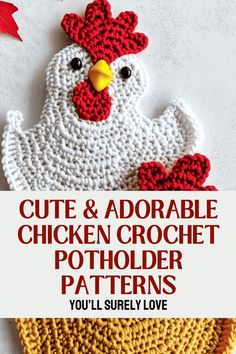 Easy Chicken Crochet Potholder Patterns for Beginners Chicken Crochet Potholder, Crochet Chicken Pattern, Potholder Crochet Pattern, Chicken Potholder, Sheep Decor, Crochet Pot Holders Free Pattern, Chicken Crochet