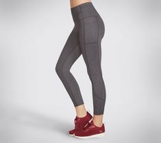 Get workout-ready and pair up with an athletic essential wearing the Skechers GO WALK Wear High-Waisted 7/8 Legging. This active high-waisted 7/8 legging features a GOFLEX moisture-wicking nylon and spandex blend fabric, chafe-free seams for total comfort and exterior side pockets. | Skechers Women's GO WALK High-Waisted 7/8 Legging Go-dry Athletic Fit Leggings For Sports, Athletic Fit Moisture-wicking Leggings For Sports, Athletic Fit Go-dry Leggings For Sports, Functional Athletic Fit Go-dry Yoga Pants, Athleisure Leggings With Go-dry For Sports, Moisture-wicking Mid-rise Activewear For Running, Mid-rise Moisture-wicking Activewear For Running, Functional Athletic Fit Yoga Pants With Go-dry Technology, Functional Athletic Fit Yoga Pants With Go-dry