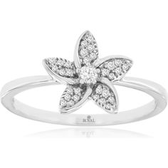 Royal 14K White Gold Diamond Flower Motif Ladies' Ring with 0.14 Carat Central Diamond and Accentuating Diamonds Luxury Rings With Intricate Design In Diamond White, Luxury White Flower-shaped Diamond Ring, Elegant White Gold Flower Ring With Diamond Accents, Elegant White Flower Ring With Diamond Accents, White Gold Diamond Ring With Flower Accents, Formal Flower-shaped White Gold Diamond Ring, White Gold Flower Diamond Ring Fine Jewelry, Elegant Silver Flower-shaped Diamond Ring, Elegant Silver Flower Diamond Ring