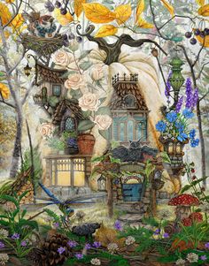 Diamond Painting Welcome Home 25.6 x 32.7 (65cm x 83cm) / Square with 63 Colors including 5 ABs and 1 Fairy Dust Diamonds / 86,913 Enchanted Forest Decor, Fantasy Fairy Art, Fae Folk, Whimsical Home Decor, John Tenniel, Quaint Cottage, Forest Decor, Whimsical Home, Cottagecore Decor