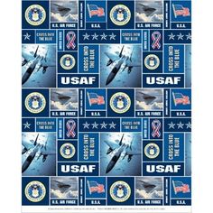 Fleece Fabric Print - 60" wide - Priced by the yard #ousaf012s U.S. Air Force 100% Polyester - Machine wash warm, use no bleach, tumble dry low, do not iron. Not intended for children\'s sleepwear. chart No Sew Fleece Blanket, Military Branches, Fleece Scarf, Military Patch, United States Military, United States Air Force, Printed Backgrounds, Us Air Force, Fleece Fabric