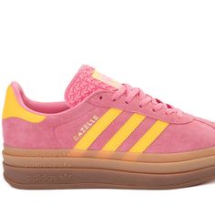 Brand New Never Worn Before Pink Leather Sneakers For Spring, Pink Spring Sneakers With Rubber Sole, Pink Sneakers With Contrast Sole For Spring, Spring Pink Sneakers With Contrast Sole, Pink And Orange Shoes, Pink Orange Sneaker, Adidas Shoes Pink, Pink And Orange Gazelle, Adidas Orange Sneakers For Sports