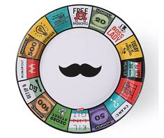 a plate with a moustache on the front and sides, all in different colors