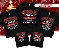 Get festive with our 'Most Likely To' Christmas group shirts! These fun and stylish tees are perfect for matching family outfits or holiday gatherings. Spread holiday cheer with our matching Christmas shirts! ------ How To Place Your Order ------ 1. Review All Photos: Ensure you have looked over all the photos provided. 2. Select Style/Size: Select your desired item and size 3. Choose a phrase from the drop-down menu or select "CUSTOM" and enter in the personalization box below the drop-down men Funny Black Christmas T-shirt, Christmas Cotton T-shirt With Text Print, Festive Black T-shirt With Letter Print, Funny Christmas Crew Neck Top, Funny Christmas Pre-shrunk Tops, Black Christmas Tops With Text Print, Black Tops With Text Print For Christmas, Black Text Print Top For Christmas, Funny Christmas T-shirt With Crew Neck