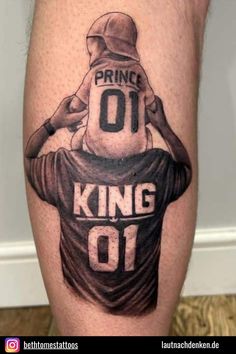 a tattoo on the leg of a man wearing a football jersey with prince 10 printed on it