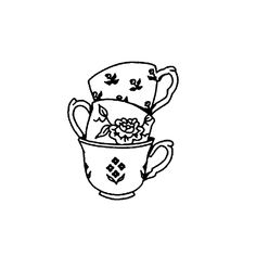 a black and white drawing of a tea cup