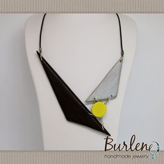 Asymmetrical geometric necklace with triangular wooden elements in black, gray and yellow color. The size of the bib - part of the necklace is 14 / 10 cm (5.5 / 3.9 inches). The length of the necklace is 52 cm (20.5 inches) with an extension 8 cm (3 inches) Your purchase comes gift-wrapped International orders will take between 5-20 working days to arrive, but can take longer during the holidays! Wooden Necklace, Bib Necklaces, Geometric Necklace, Gray Yellow, Clay Beads, Geometric Art, Necklace Designs, Yellow Color, Favorite Jewelry