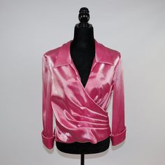 "Beautiful pink silky coat made by Cachet. The jacket has a collar and the fabric gathers around the waist. To put it on, you would slip it over your head, but there is a zipper on the side to make putting it on easier. Great for a formal night out or a party! The coat is in good vintage condition. There are some stains (likely from a pen?). Not sure if they would be able to be removed. But they are barely noticeable.  The coat is shown on a size small mannequin, but it is a little big for the m Womens Jackets, Formal Wear, Red Leather Jacket, Night Out, Bathing Beauties, Coats Jackets, Jackets & Coats, Jackets For Women, Leather Jacket