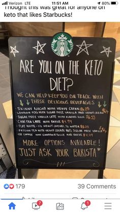 a sign that says, are you on the keto diet? we can help you on track with these delicious beverages