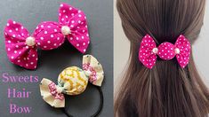 two different types of hair bows on top of each other, one is pink and the other is yellow