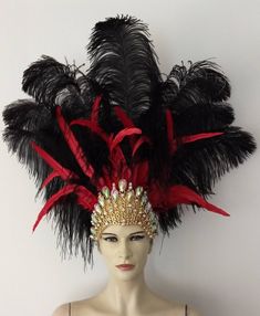 We make and ship our items really fast if you need it for a specific date please let us know. or call/text us at 954-3051817 to complete your order over the phone Red and Black Cocktail feather collar with nandu feathers Ostrich feather headdress with cocktail feathers and a faux gold crystal crown with rhinestones If you are getting the headdress please Note: Headdress Faux crystal tiara crown on main picture is sold out. please choose from our other options Glitter elastic harness very light a High Crown Headpiece For Carnival Costume Party, Festival Ostrich Feather Trim Headpiece, Festival Headpiece With Ostrich Feather Trim, Ostrich Feather Trim Headpieces For Festivals, Feathered Costume Hats And Headpieces For Mardi Gras, Feathered Hats And Headpieces For Mardi Gras Costume Party, Carnival Festival Costume Hats With Feathers, Costume Party Hats With Ostrich Feathers, Mardi Gras Costume Hat With Feathers