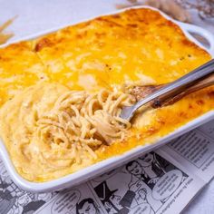 a casserole dish with noodles and cheese