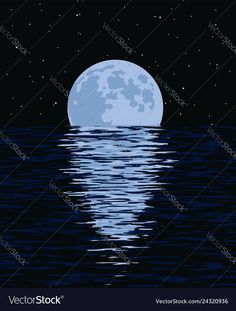 the full moon is reflected in the water