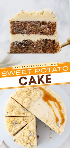 Don't miss out on this sweet potato cake recipe! It will become one of your go-to Thanksgiving desserts that aren't pie. Topped with bourbon salted caramel frosting, this spiced cake is a delicious Thanksgiving sweet treat idea! Sweet Potato Carrot Cake, Sweet Potato Spice Cake, Sweet Potato Cake Southern, Easy Layer Cake Recipes, Bourbon Salted Caramel, Recipe With Caramel, Sweet Potato Dessert Recipes, Potato Cake Recipe, Caramel Cream Cheese Frosting