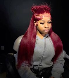 Frontal Color Ideas Dark Skin, Color Frontal Wig Dark Skin, Red Frontal On Dark Skin, Burgundy Wig Install, Darkskin Colored Wig, Dark Pink Frontal Wig, Teenage Hairstyles, Weave Ponytail Hairstyles, Cute Hair Colors