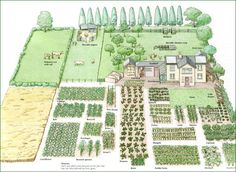 an open book showing the layout of a farm with trees and houses in it,