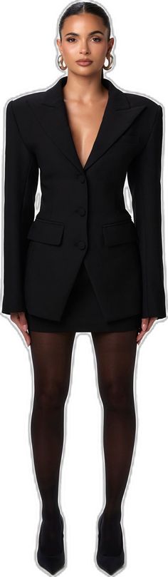 Sleek Mini Length Blazer Dress For Work, Chic Tailored Pencil Skirt Suit, Chic Business Casual Skirt Suit With Suit Collar, Chic Office Wear Pencil Skirt Suit, Chic Business Casual Skirt Suit With Notch Lapel, Chic Notch Lapel Skirt Suit For Business Casual, Modern Fitted Mini Skirt For Work, Chic Office Mini Skort, Chic Notch Lapel Skirt Suit For Business