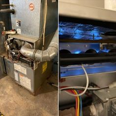 two different views of the inside of a furnace and an image of what is in it