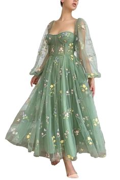 PRICES MAY VARY. Tulle Flower Embroidery Prom Dress for Girls Drawstring closure Hand Wash Only Features: Flower embroidery tulle prom dress, puffy long sleeve formal dresses for ladies/teens, sweetheart neckline, high waist, tea length, backless/open back, A-Line, built-in bra, adjustable lace up back, with pockets, plus size Design: This appropriate tulle princess dress has delicate flower embroidery to complete it and add a sense of fashion to the elegance. Sweetheart neckline and open back d Plus Size Prom Dresses With Sleeves Long, Prom Dresses For Bigger Women Plus Size, Fairytale Dress Plus Size, Green Plus Size Prom Dress, Prom Dresses For Bigger Women, Prom Dresses 2023 Plus Size, Plus Size Fantasy Dress, Plus Size Fantasy Outfits, Green Prom Dress Plus Size