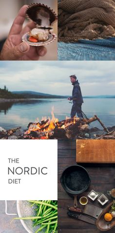 the nordic diet is on display in this collage with images of people and food