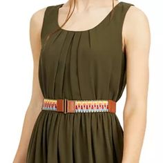 New Never Been Worn With Tag Olive Green Size Xxs Fitted Brown Dress With Belt, Spring Brown Dress With Belt, Brown Belted Dress For Spring, Casual Summer Dress With Belt, Casual Fitted Dress With Belt, Flower Sundress, Asymmetrical Black Dress, White Dresses Graduation, Dress Olive Green