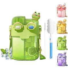 an image of a green cell phone case with toothbrushes and other items around it