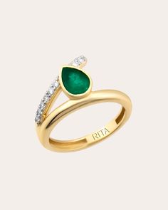 RITA Fine Jewelry Suave Diamond Ring | OLIVELA Elegant 14k Gold Teardrop Emerald Ring, Elegant Teardrop Emerald Ring In 14k Gold, Elegant Emerald Ring With Tension Setting For May Birthstone, Emerald And Diamond Ring, Diamond Carat, Emerald Diamond, Diamond Color, Architecture Model, Pear Cut