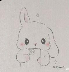 a drawing of a rabbit holding a camera