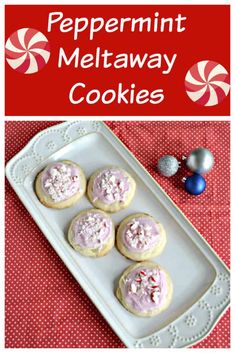 peppermint meltaway cookies on a plate with candy canes